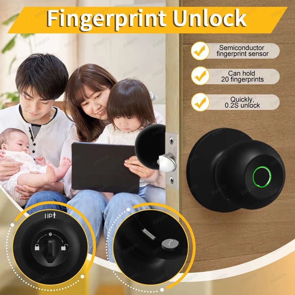 Smart Fingerprint Door Knob Lock Keyless Biometric Entry For Home