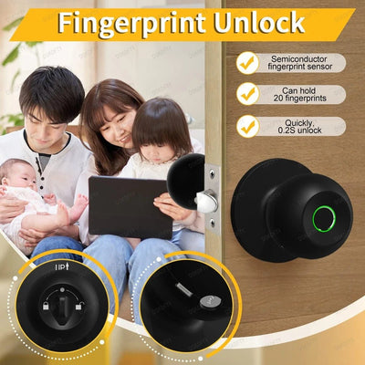 Smart Fingerprint Door Knob Lock Keyless Biometric Entry For Home