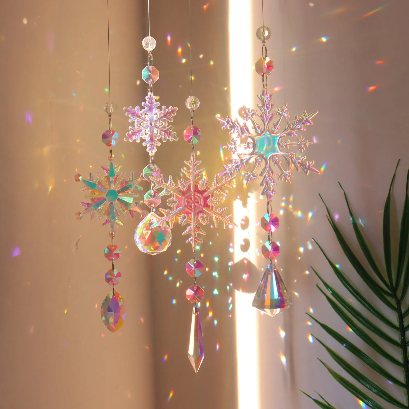 Snow Flake Crystal Sun Catcher Colorful Christmas Window Decor