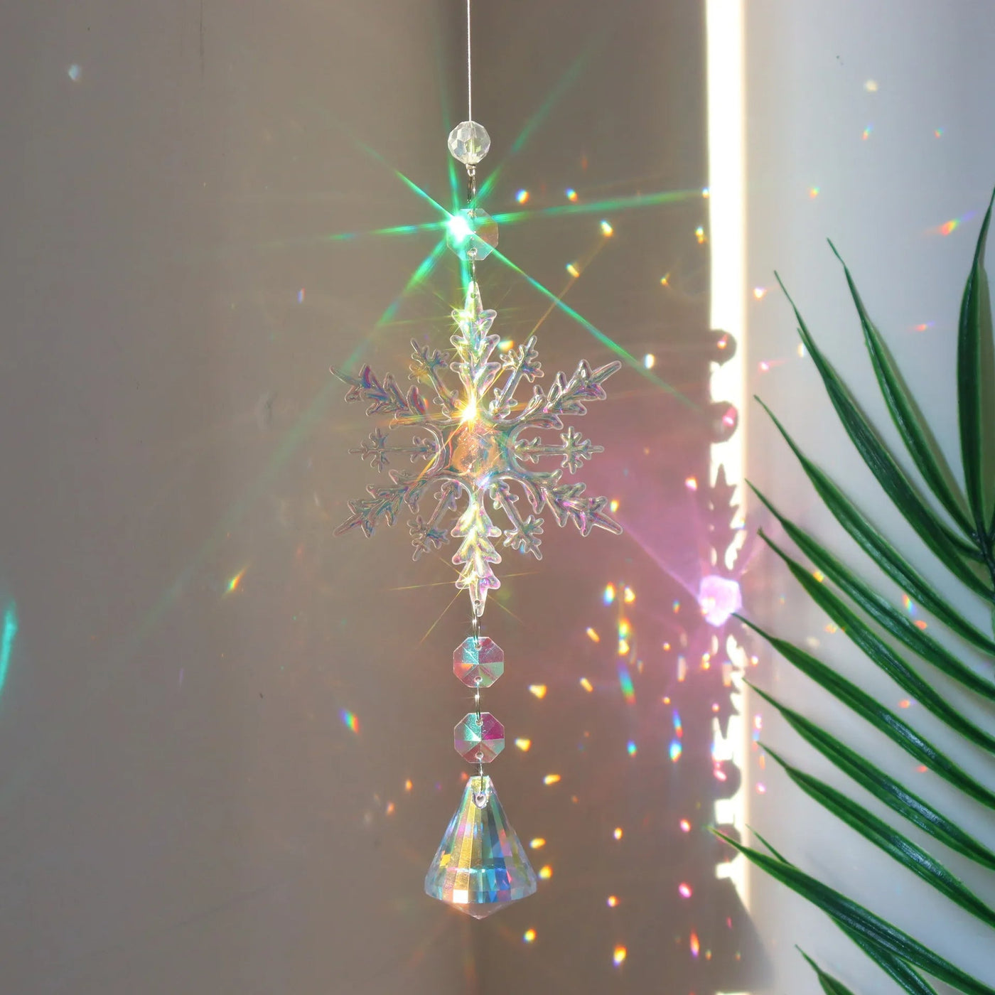 Snow Flake Crystal Sun Catcher Colorful Christmas Window Decor