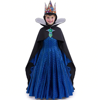 Girls Wicked Queen Costume Dress Cape Helmet Crown Set For Cosplay