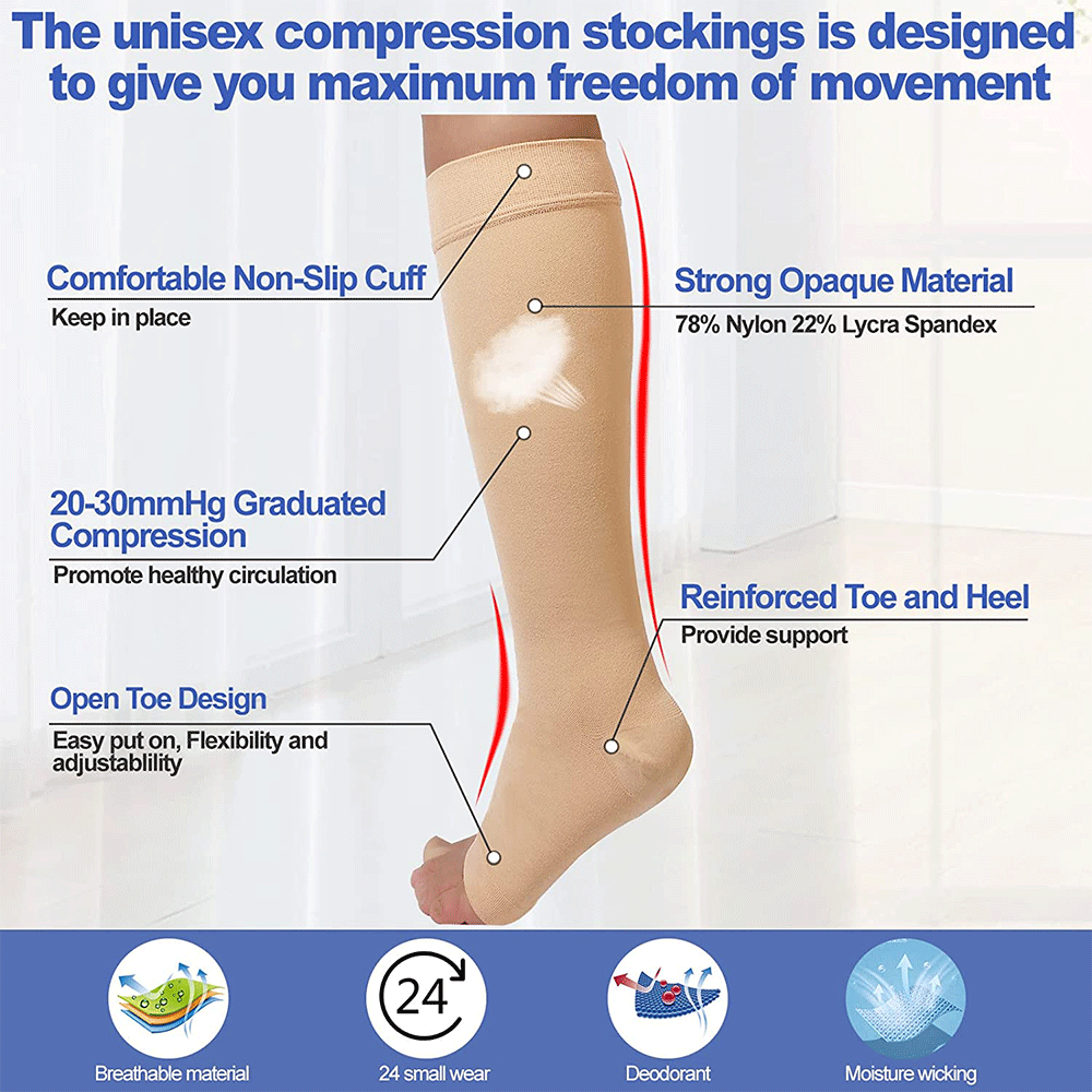 Plus Size Compression Socks Open Toe Comfortable Support