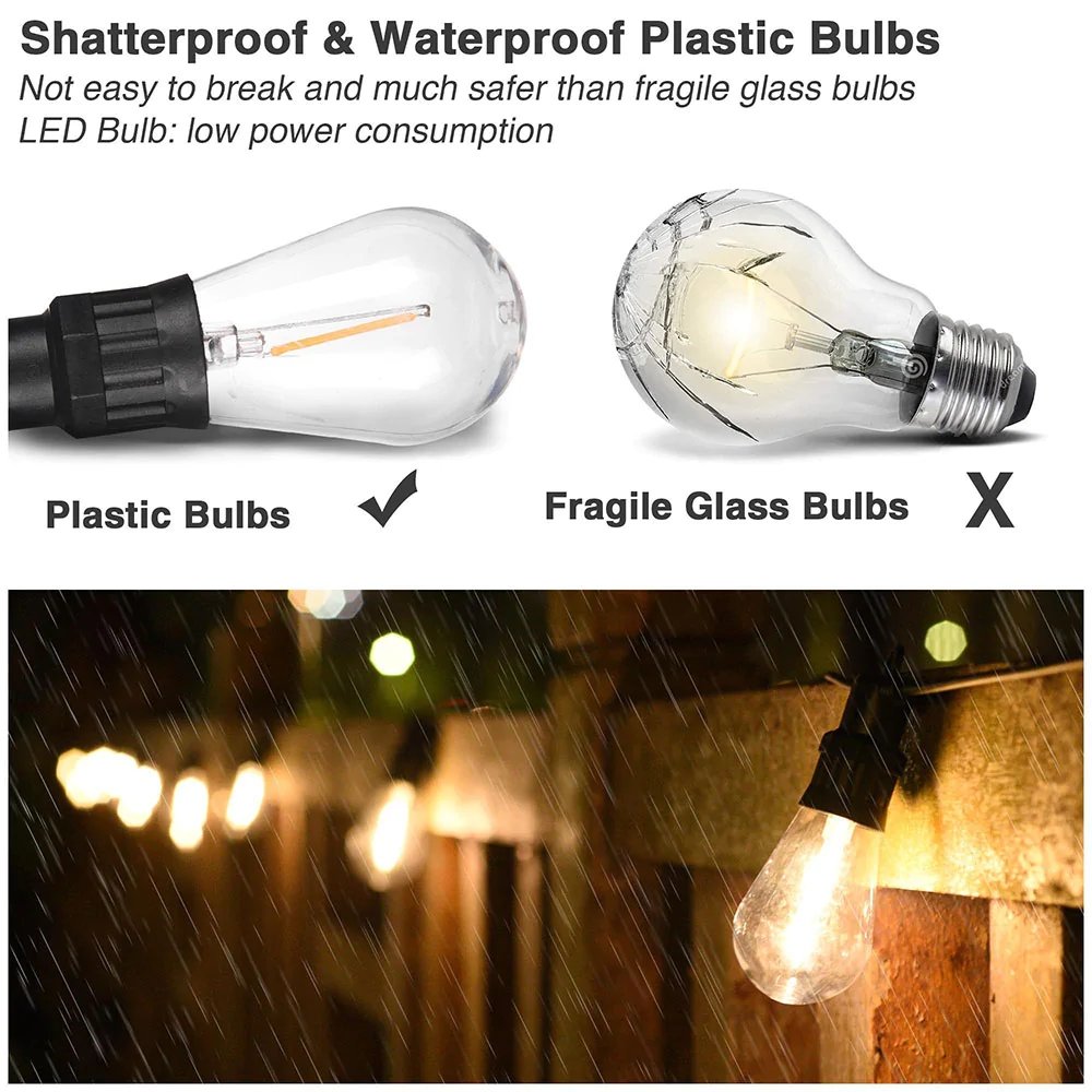 Solar Garden Festoon Lights Waterproof LED String With S14 Bulbs
