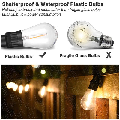 Solar Garden Festoon Lights Waterproof LED String With S14 Bulbs