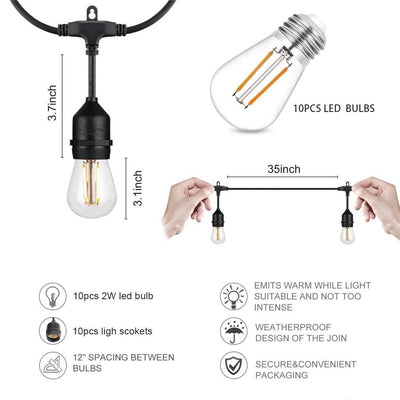 Solar Garden Festoon Lights Waterproof LED String With S14 Bulbs