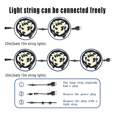 Solar Garden Festoon Lights Waterproof LED String With S14 Bulbs