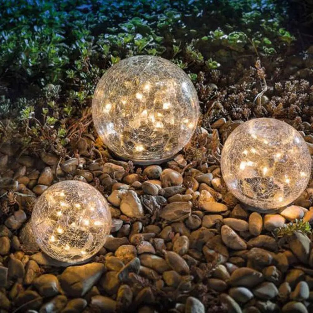 Solar Garden Globe Lights Cracked Glass Orbs For Garden Glow