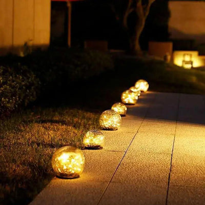 Solar Garden Globe Lights Cracked Glass Orbs For Garden Glow