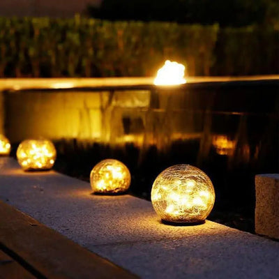 Solar Garden Globe Lights Cracked Glass Orbs For Garden Glow