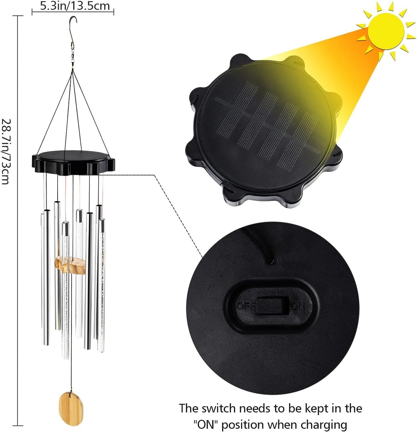 Solar Powered LED Wind Chimes Outdoor Solar Tube Light Chimes