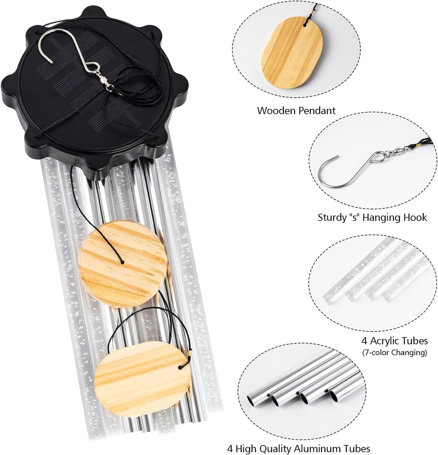 Solar Powered LED Wind Chimes Outdoor Solar Tube Light Chimes