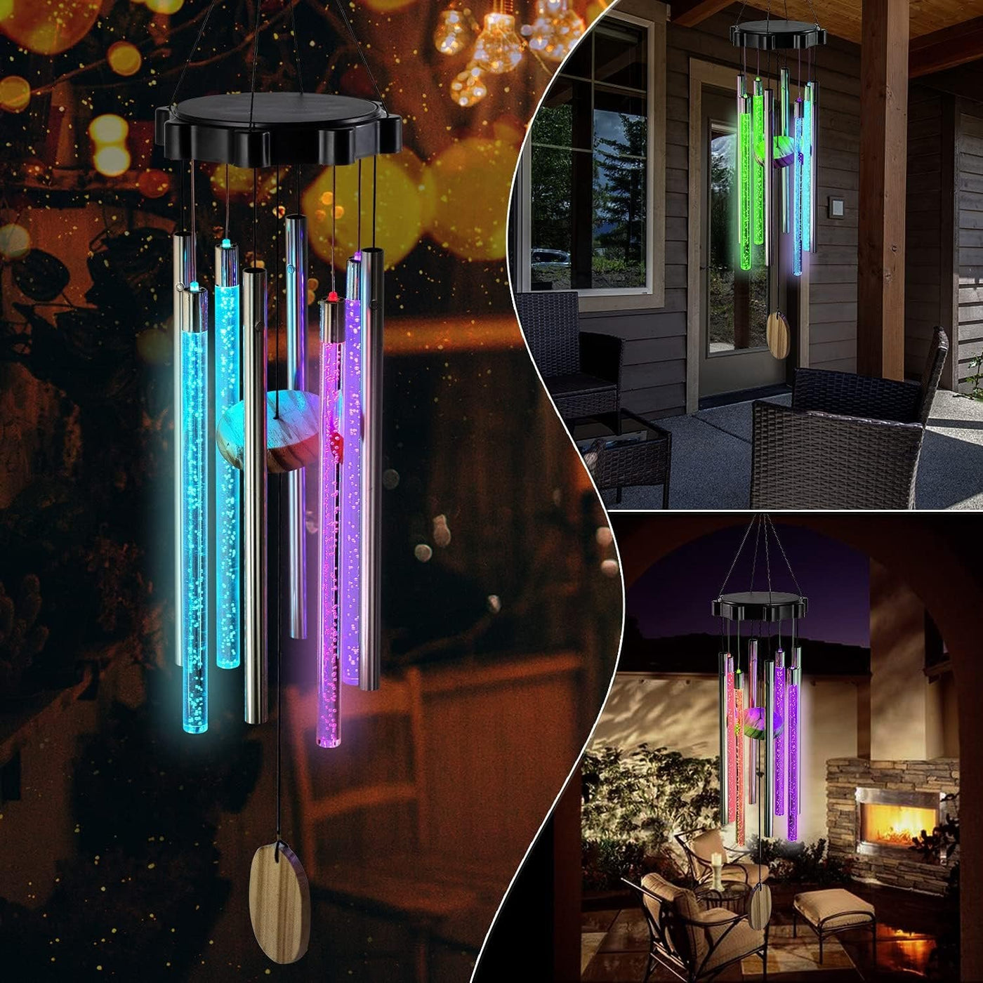 Solar Powered LED Windchimes Waterproof Decorative Garden Patio Lights