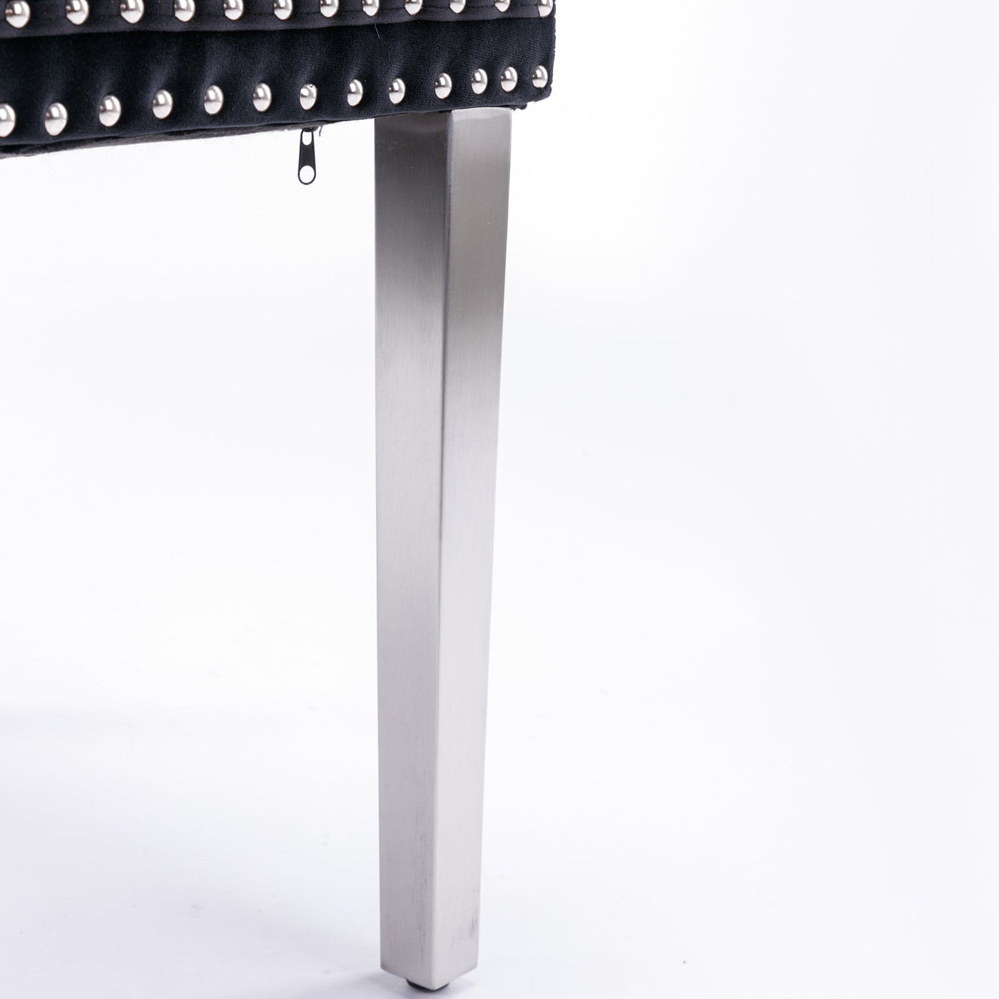 Solid Wood Dining Chair Velvet Cushion Chrome Steel Nail Legs Set