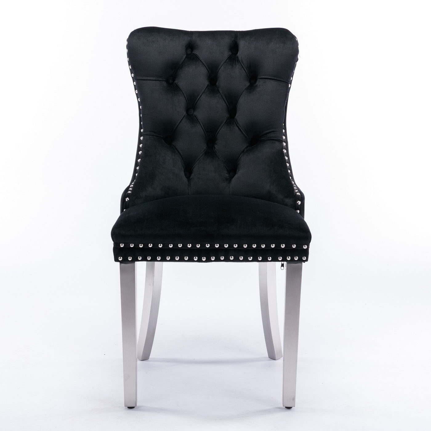 Solid Wood Dining Chair Velvet Cushion Chrome Steel Nail Legs Set