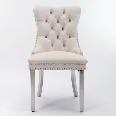 Solid Wood Dining Chair Velvet Cushion Chrome Steel Nail Legs Set