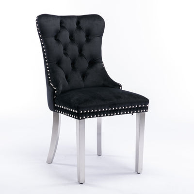 Solid Wood Dining Chair Velvet Cushion Chrome Steel Nail Legs Set