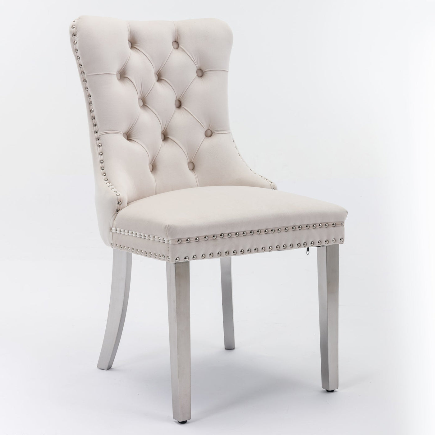 Solid Wood Dining Chair Velvet Cushion Chrome Steel Nail Legs Set
