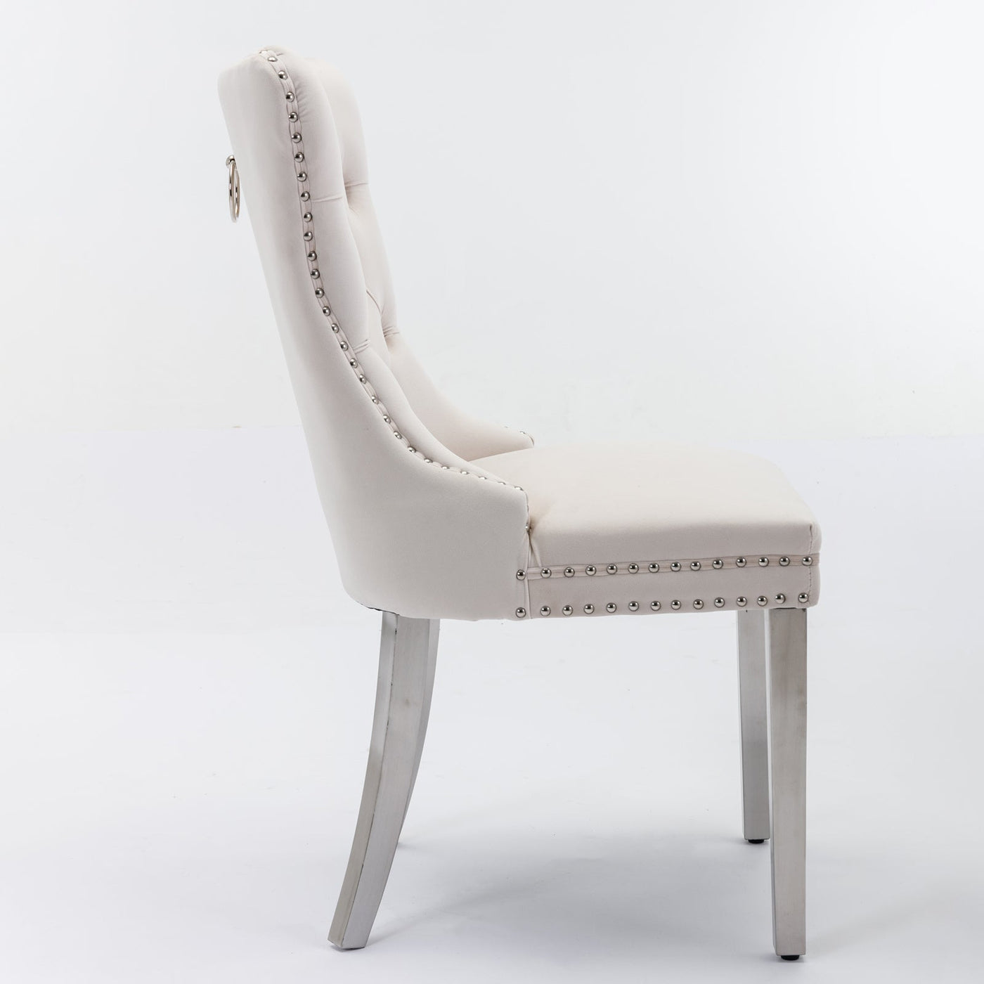 Solid Wood Dining Chair Velvet Cushion Chrome Steel Nail Legs Set