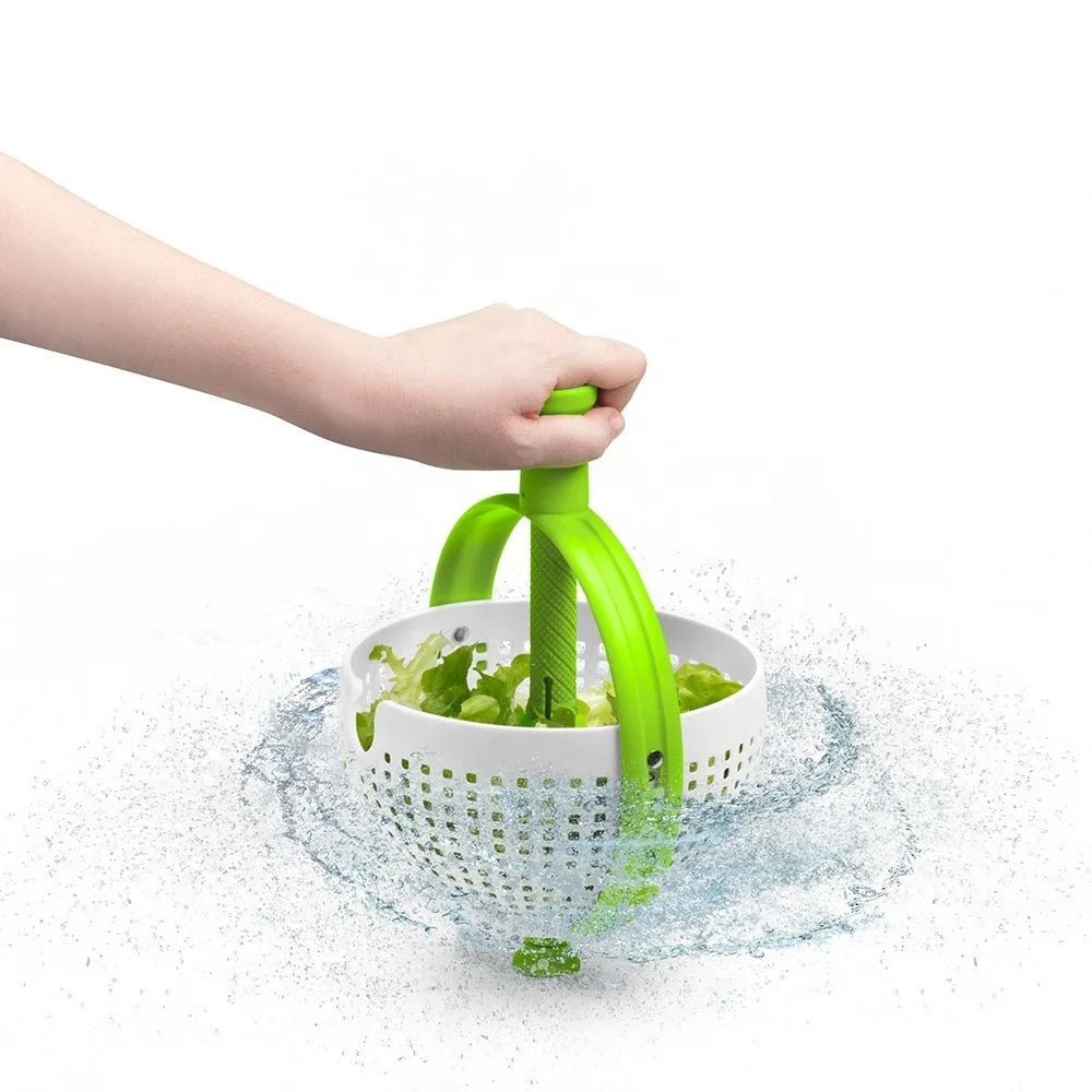 Spin And Drain Salad Bowl With Hand-Pressed Rotating Basket For Easy Cleaning