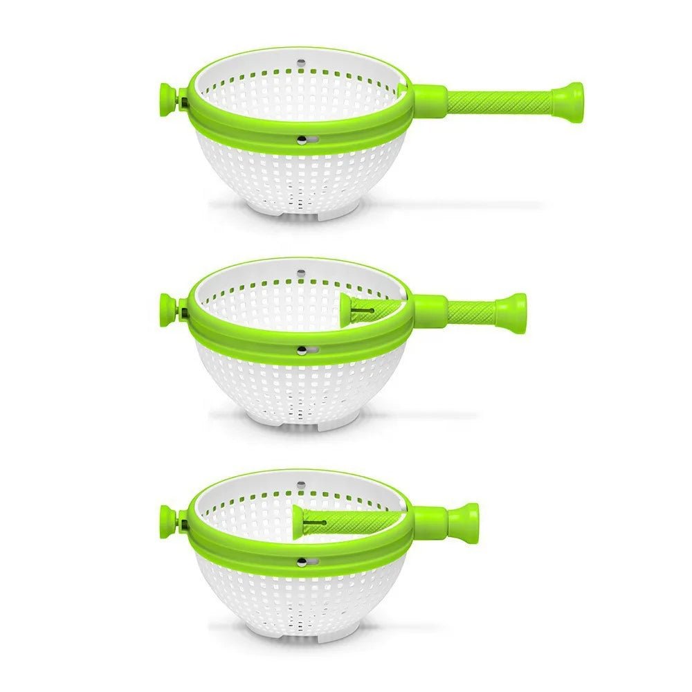 Spin And Drain Salad Bowl With Hand-Pressed Rotating Basket For Easy Cleaning