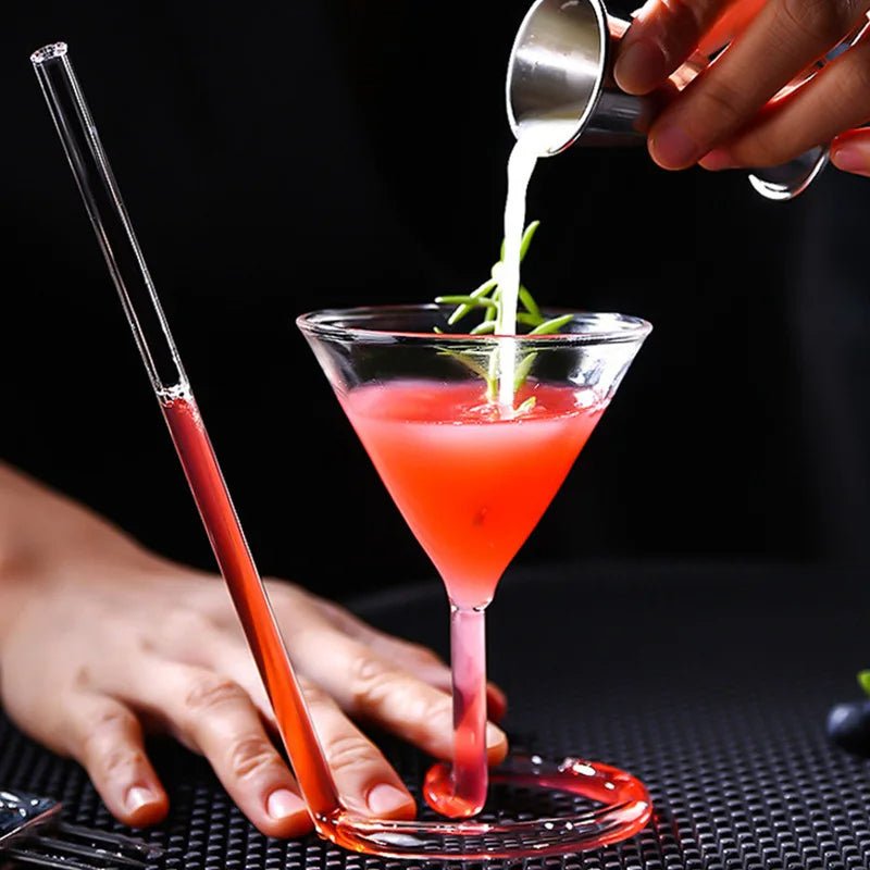 Spiral Straw Cocktail Glass Stylish Triangle Martini Whiskey Party Glass
