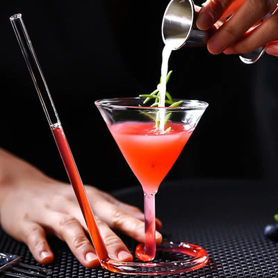 Spiral Straw Cocktail Glass Stylish Triangle Martini Whiskey Party Glass