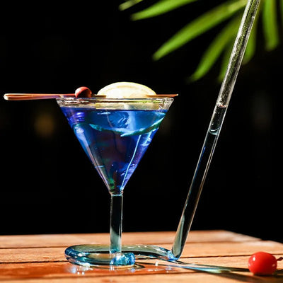Spiral Straw Cocktail Glass Stylish Triangle Martini Whiskey Party Glass