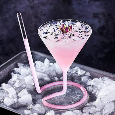 Spiral Straw Cocktail Glass Stylish Triangle Martini Whiskey Party Glass
