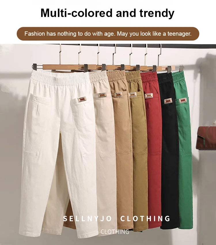 Women's Cotton Pants Elastic Waist Comfortable Soft Cotton Trousers