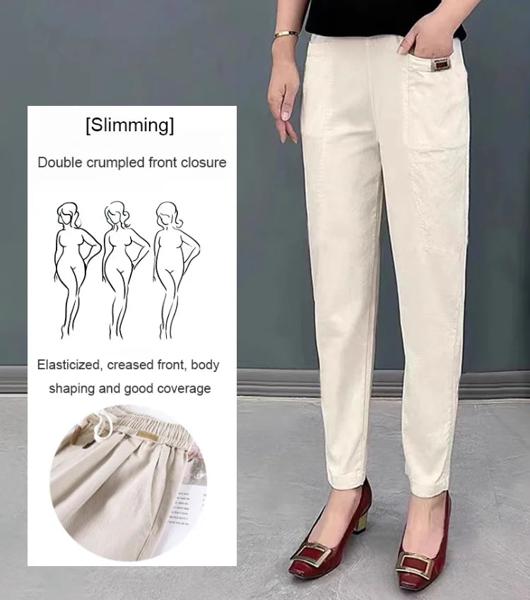 Women's Cotton Pants Elastic Waist Comfortable Soft Cotton Trousers