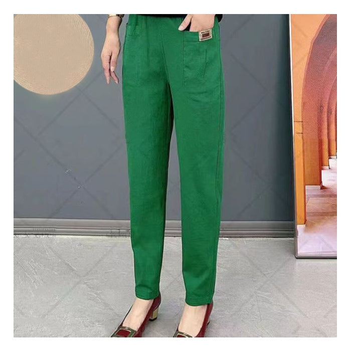 Women's Cotton Pants Elastic Waist Comfortable Soft Cotton Trousers