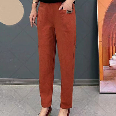 Women's Cotton Pants Elastic Waist Comfortable Soft Cotton Trousers