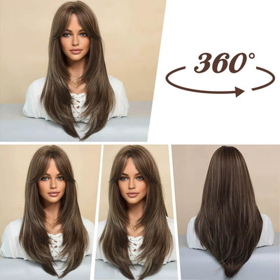 Long Hair Wig Layered Style With Bangs For Natural Look