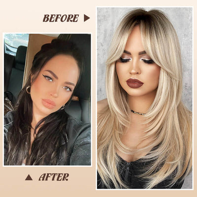 Long Hair Wig Layered Style With Bangs For Natural Look