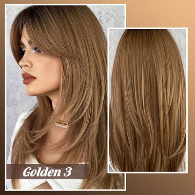 Long Hair Wig Layered Style With Bangs For Natural Look
