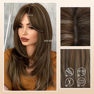Long Hair Wig Layered Style With Bangs For Natural Look