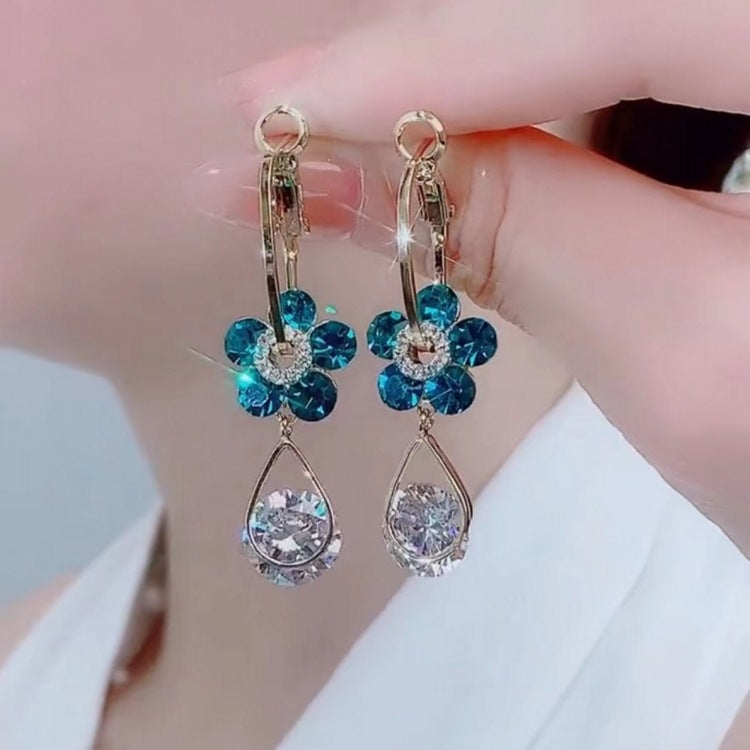 Fashion Flower Crystal Earrings Elegant Sparkling Jewelry Accessory