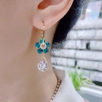 Fashion Flower Crystal Earrings Elegant Sparkling Jewelry Accessory