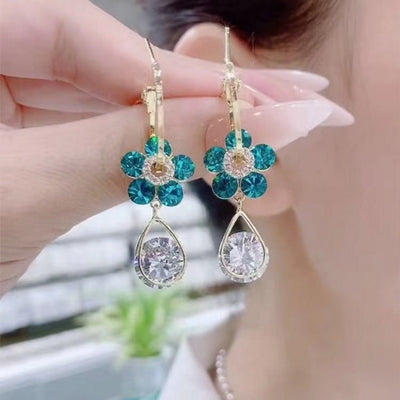 Fashion Flower Crystal Earrings Elegant Sparkling Jewelry Accessory