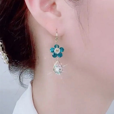 Fashion Flower Crystal Earrings Elegant Sparkling Jewelry Accessory