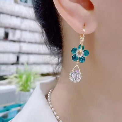 Fashion Flower Crystal Earrings Elegant Sparkling Jewelry Accessory