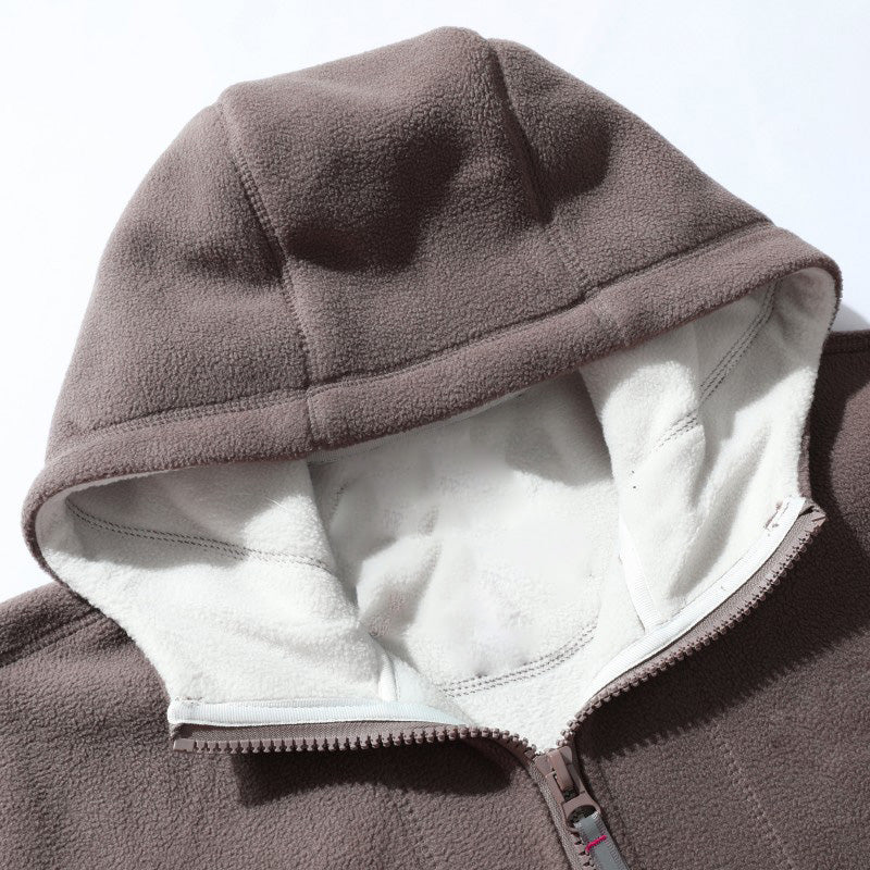 Men's Faux Fleece Hooded Jacket Double Faced Warm Winter Coat