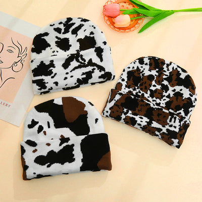 Unisex Knit Warm Hat Cow Print Leopard Print Cozy Winter Cap