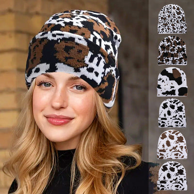 Unisex Knit Warm Hat Cow Print Leopard Print Cozy Winter Cap
