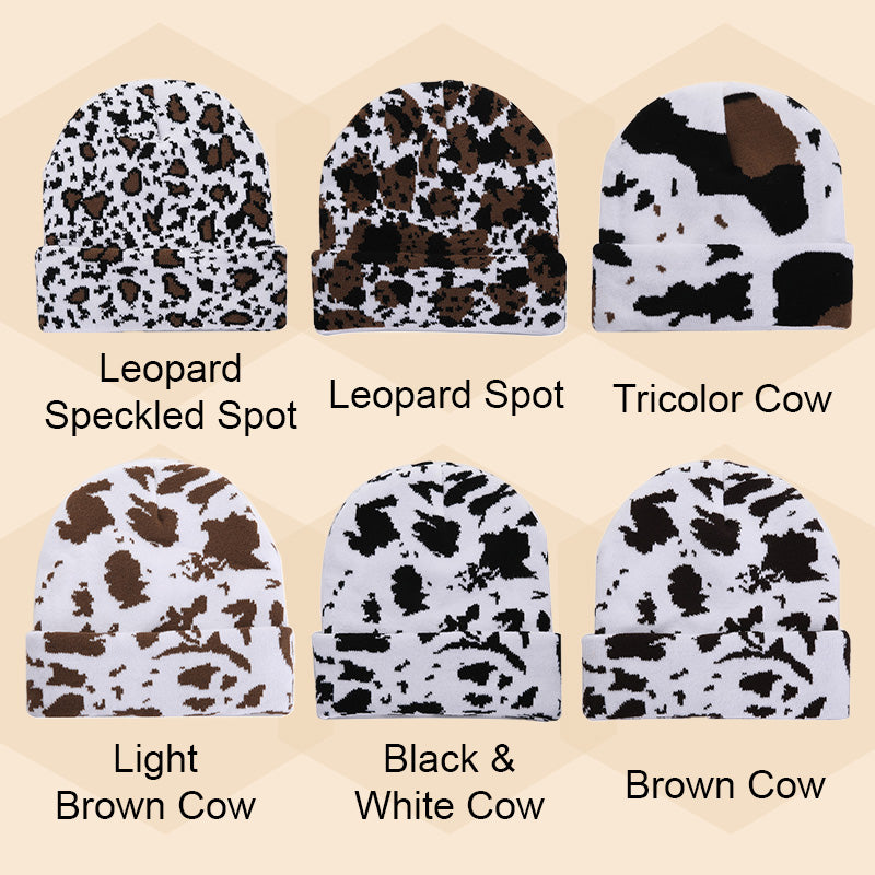 Unisex Knit Warm Hat Cow Print Leopard Print Cozy Winter Cap