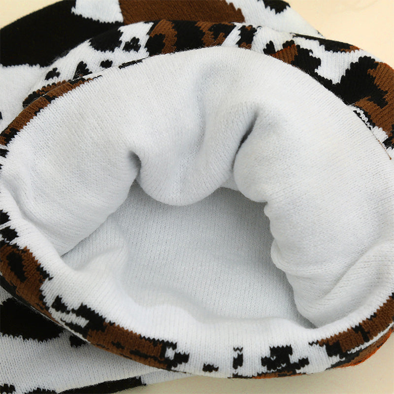 Unisex Knit Warm Hat Cow Print Leopard Print Cozy Winter Cap