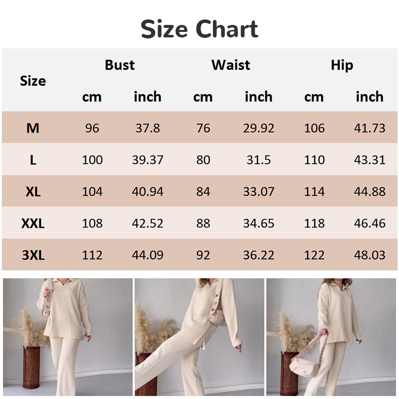 V Neck Casual Slit Knitted Two Piece Set For Women