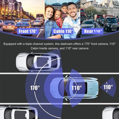 Vehicle Night Vision Dash Camera 3 Channel Recording System