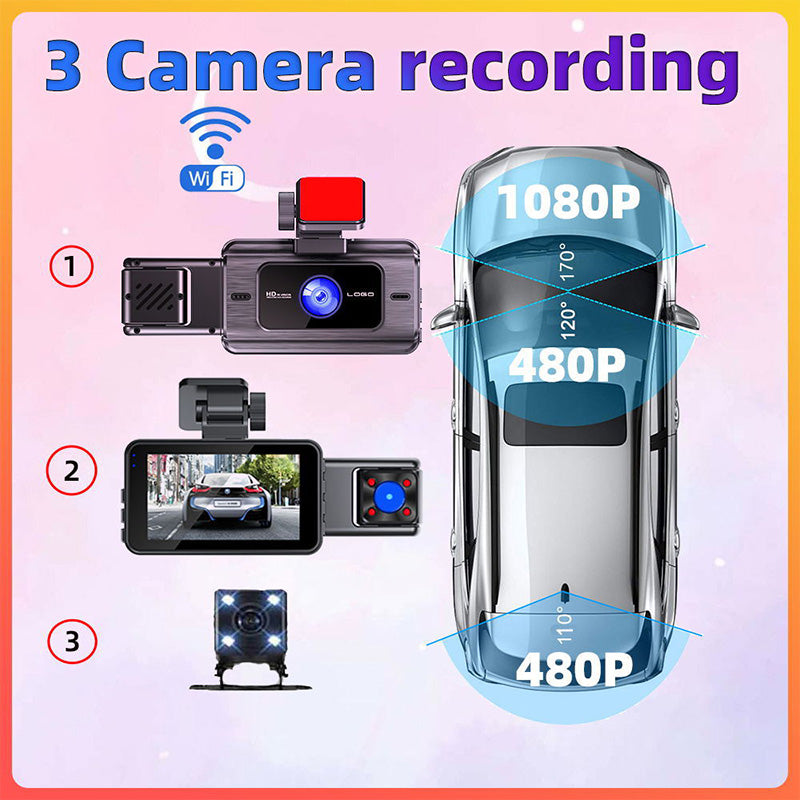 Vehicle Night Vision Dash Camera 3 Channel Recording System