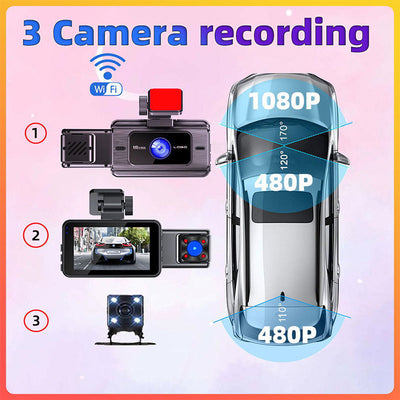 Vehicle Night Vision Dash Camera 3 Channel Recording System